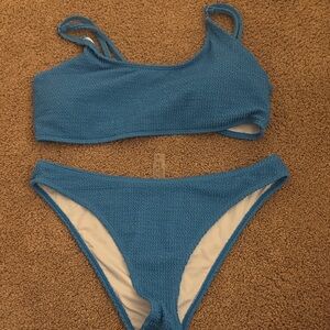 Blue Textured Bikini Set
